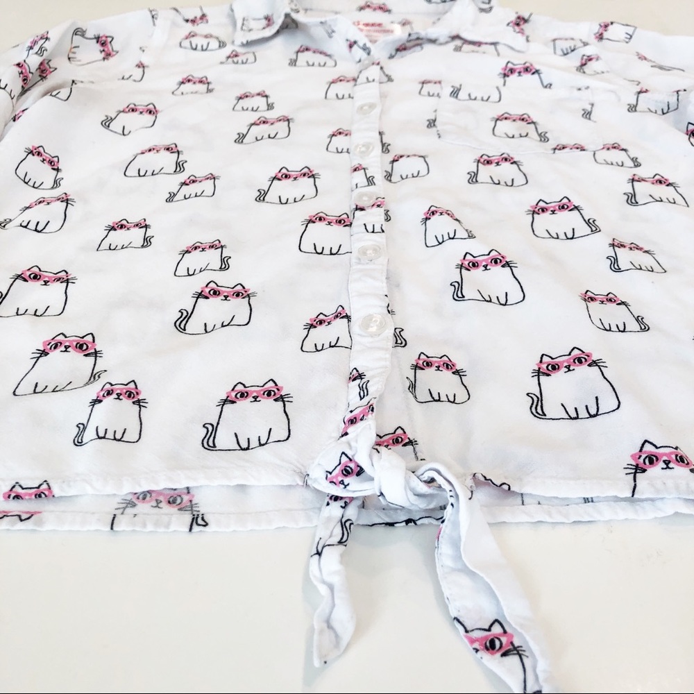 Justice Girl's Cats with Glasses Button & Tie Top - Picture 3 of 8